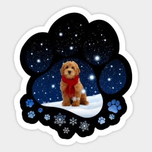 Snow Paw Red Goldendoodle Christmas Winter Holiday Sticker